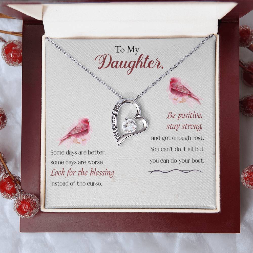 To My Daughter Gift Necklace Inspiring Message 14k White Gold With Round Cut Cubic Zirconia 1 Forever Love Necklace