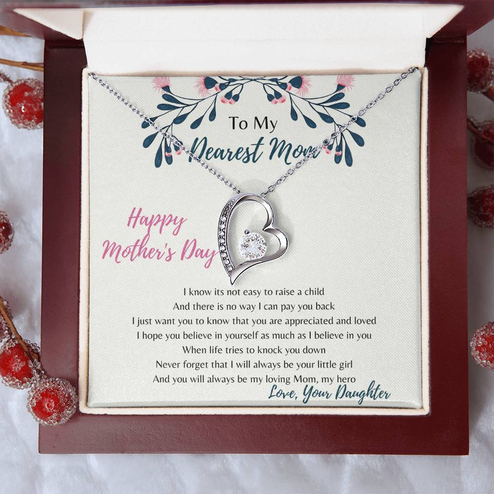 To My Dearest Mom I Will Always Be Your Little Girl Crystal Heart Pendant Forever Love Necklace