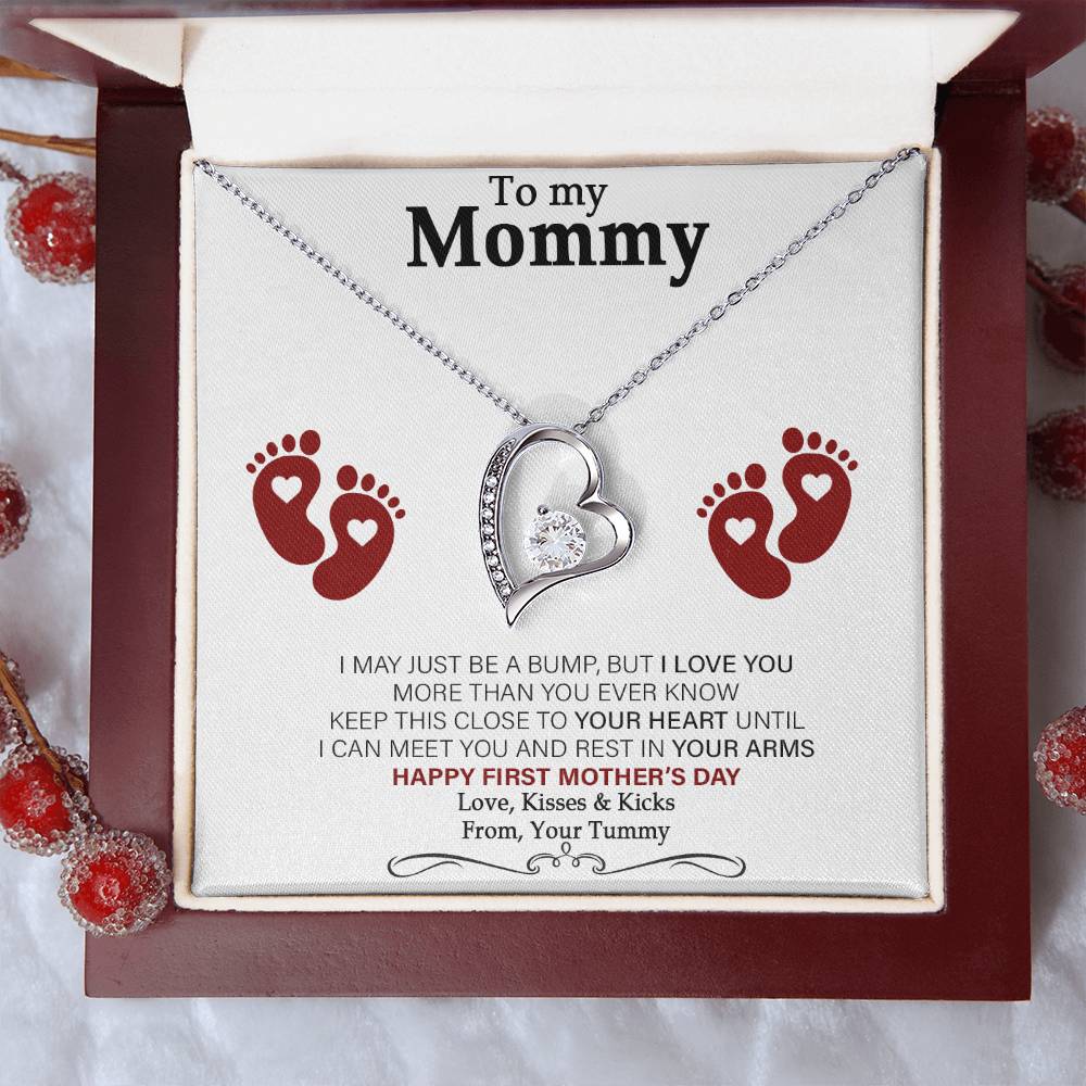 To My Mommy - From Your Tummy - Pregnancy Gift For First Time Mom - Mother's Day Gift Forever Love Necklace