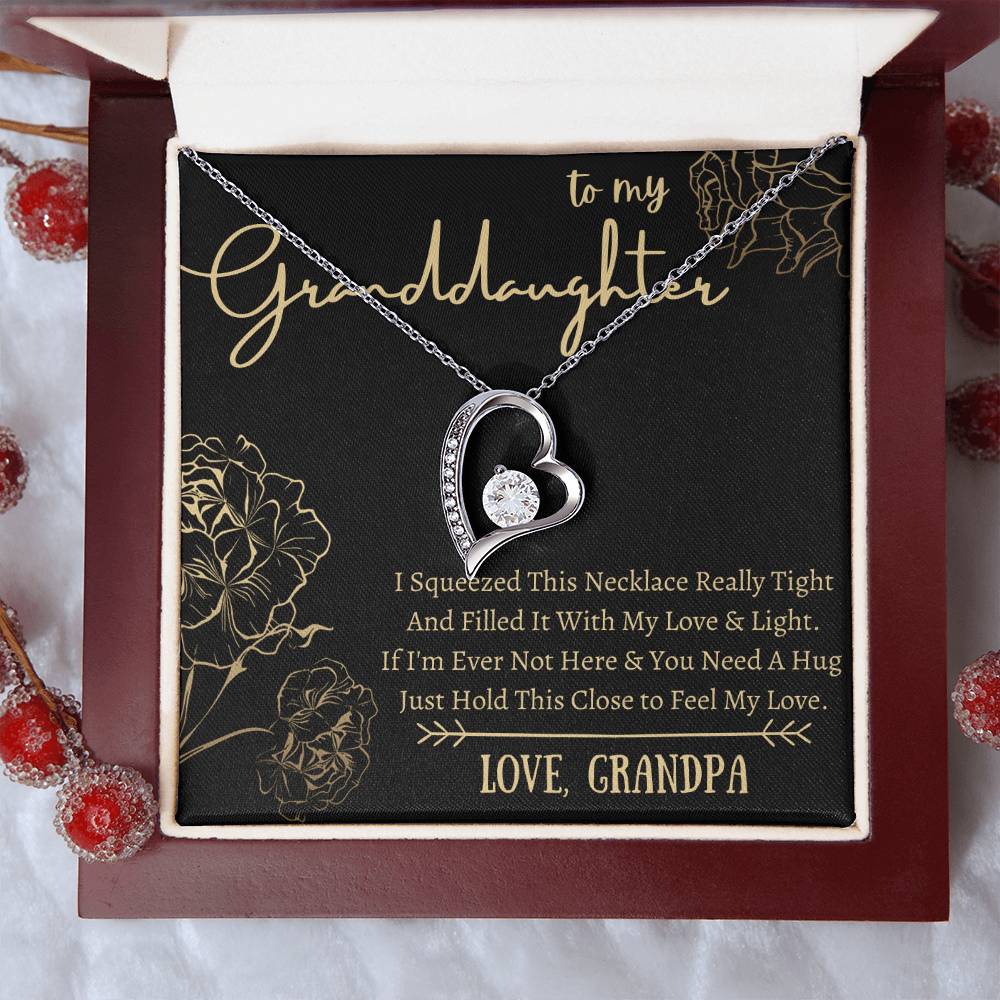 To My Granddaughter - Heart Necklace - Squeeze This Necklace - Love Grandpa Forever Love Necklace