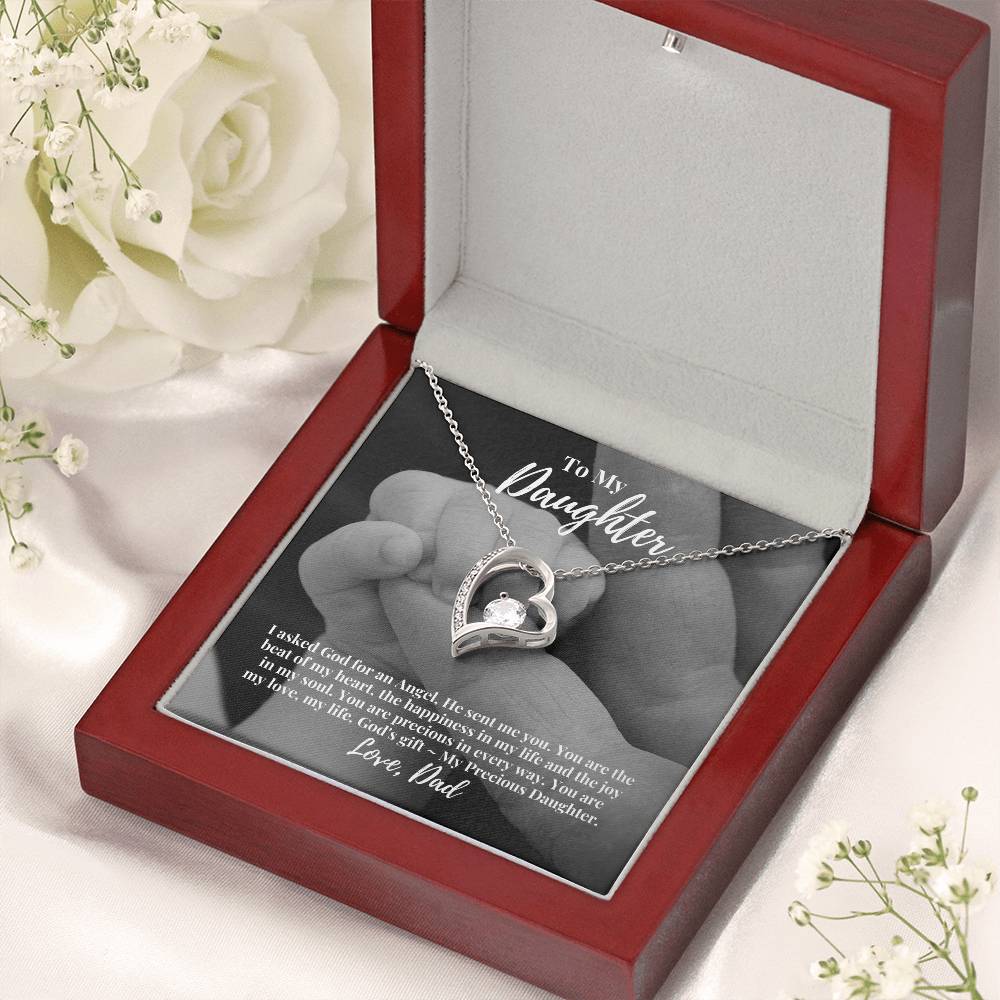 To My Daughter I Asked God For An Angel He Sent Me You From Dad Heart Pendant Necklace With Keepsake Message Card 1 Forever Love Necklace