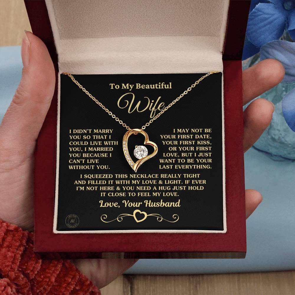 Special Gift For Wife I Can'T Live Without You Gold Heart Necklace Forever Love Necklace