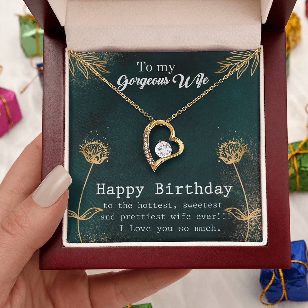 To My Gorgeous Wife - Happy Birthday - 925 Sterling Silver Pendant Forever Love Necklace