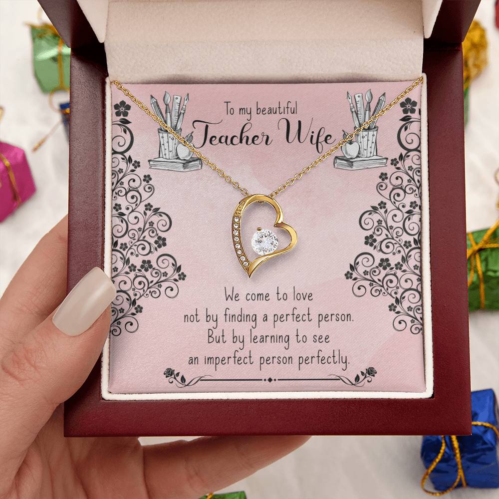 To My Beautiful Teacher Wife Heart Pendant 14k White Gold Finish Or 18k Yellow Gold Finish Forever Love Necklace