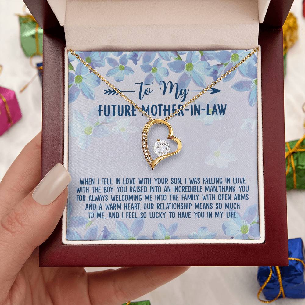 Love Knot Pendant Necklace To My Future Mother-In-Law The Boy You Raised Bonus Mom Gift Future Mother-In-Law Necklace Future Stepmom Forever Love Necklace