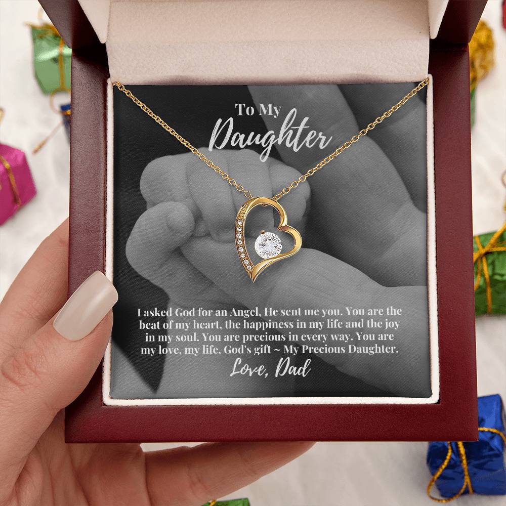 To My Daughter I Asked God For An Angel He Sent Me You From Dad Heart Pendant Necklace With Keepsake Message Card 1 Forever Love Necklace