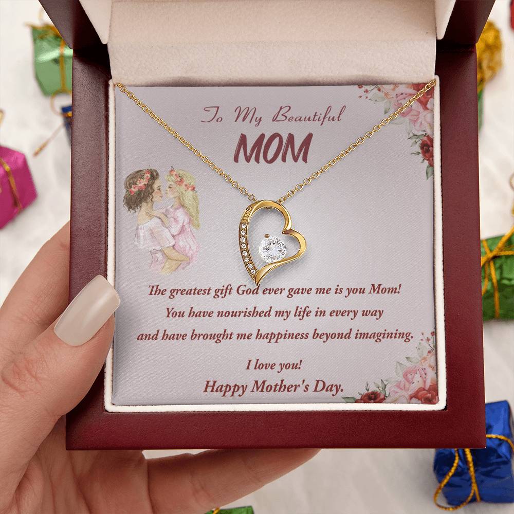 Mother's Day Gift Necklace To My Beautiful Mom Heart Necklace To Mom From Daughter Gift Necklace Message Card Necklace For Forever Love Necklace