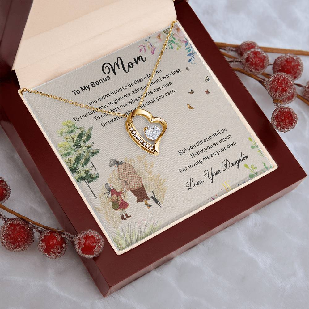 To My Bonus Mom Mother's Day Message Card Gift From Bonus Daughter Bonus Mom Necklace Step Mom Forever Love Necklace