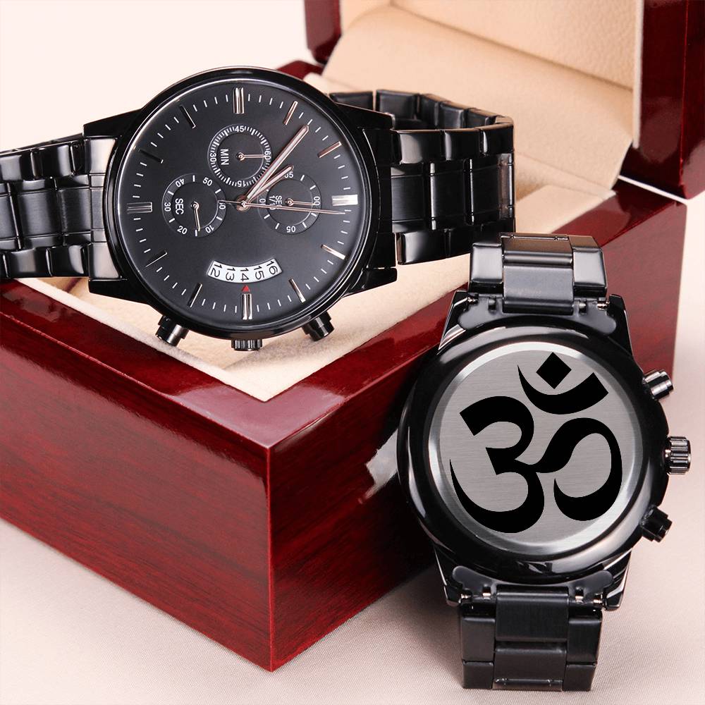 Om Engraved Watch Black Chronograph Watch Gift For Yoga Lover Yoga Gift Yogi Gift Yogi Birthday Gift Meditation Watch Engraving Chronograph Watch