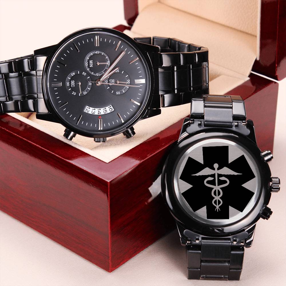 Medical Staff Chronograph Watch Paramedic Emt Nurse Doctor Caduceus Engraving Chronograph Watch