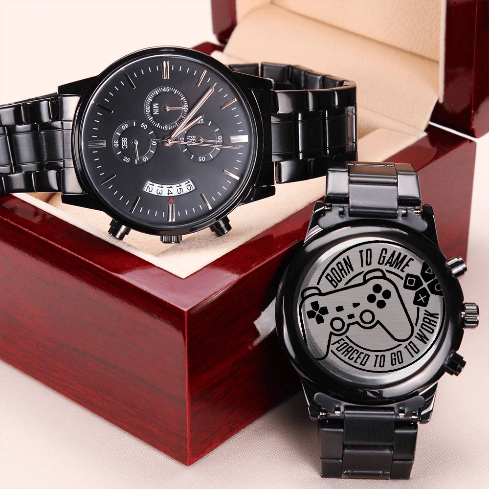 To Boyfriend Husband Friend Who Love Games Born To Game Force To Work. Perfect Gift For Game Lovers Gamers. Engraving Chronograph Watch