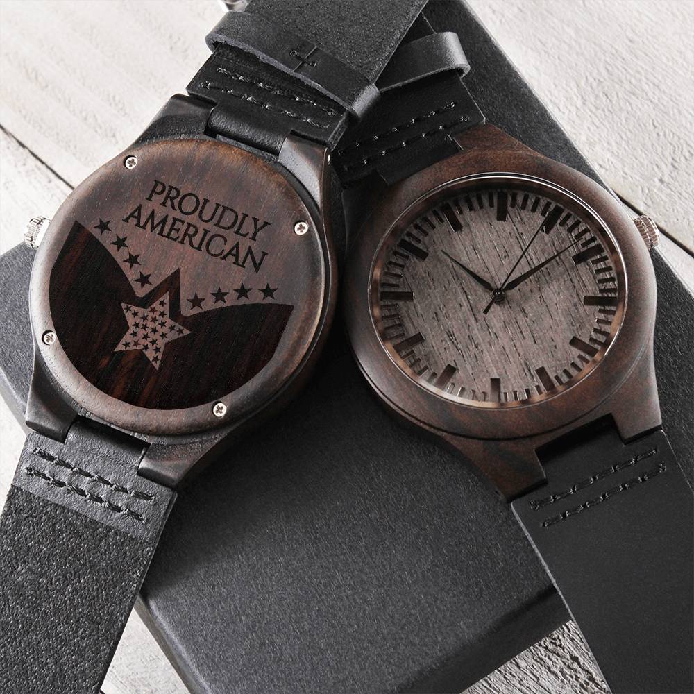Proudly American Engraved Wooden Watch
