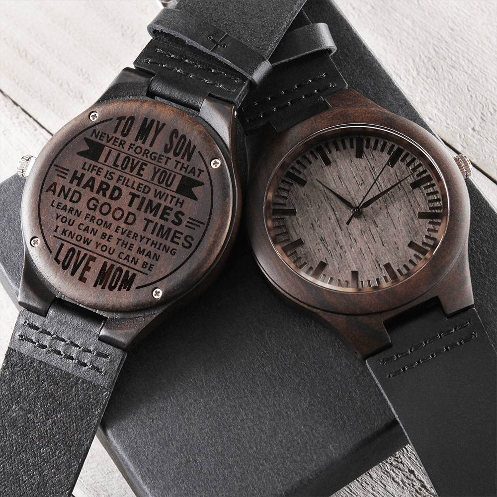 To My Son - Never Forget That I Love You - Love Mom Engraved Wooden Watch