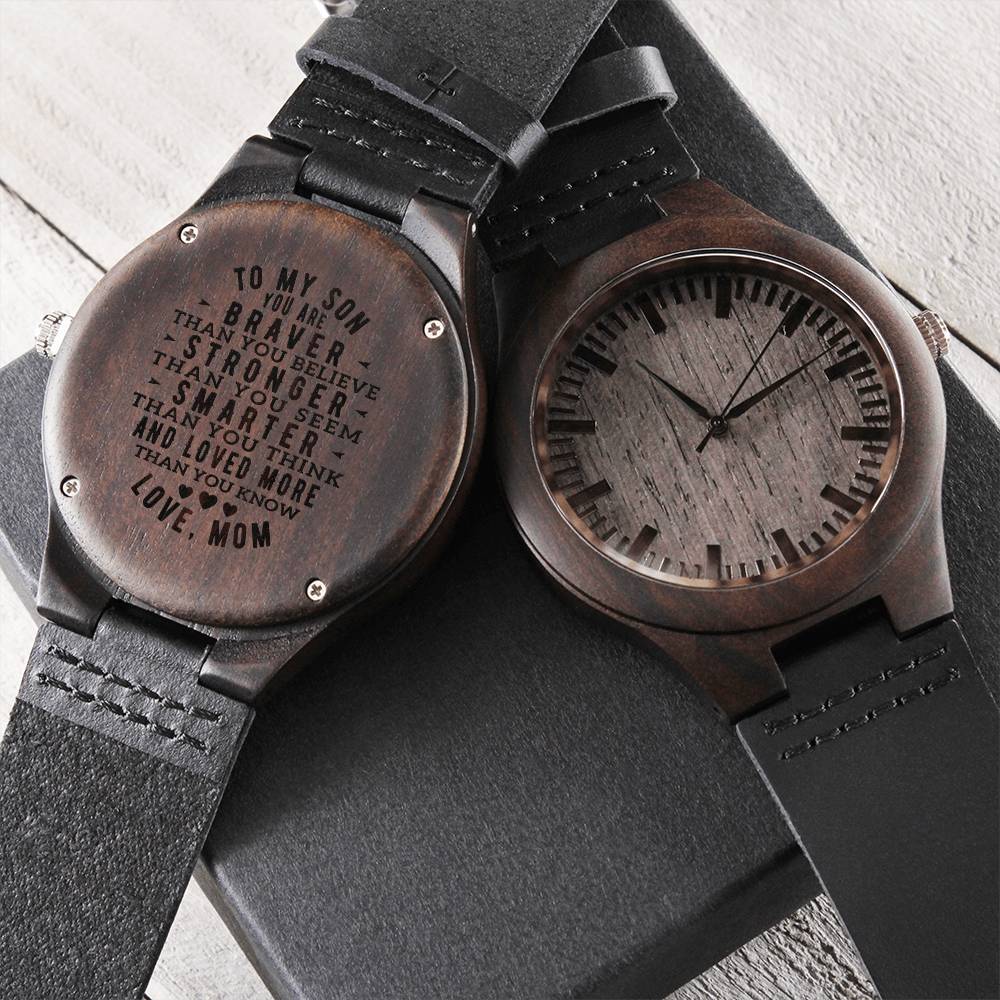 My Son Forever - Love Mom To My Son Gift Watch - Gift For Son Groom On Wedding Day Love From Mom Engraved Wooden Perso Engraved Wooden Watch