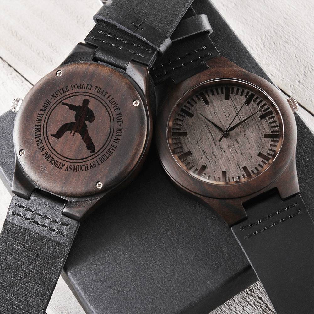 To My Karate Son To My Son Gift Watch - Gift For Son Groom On Wedding Day Love From Mom Engraved Wooden Personalized Engraved Wooden Watch