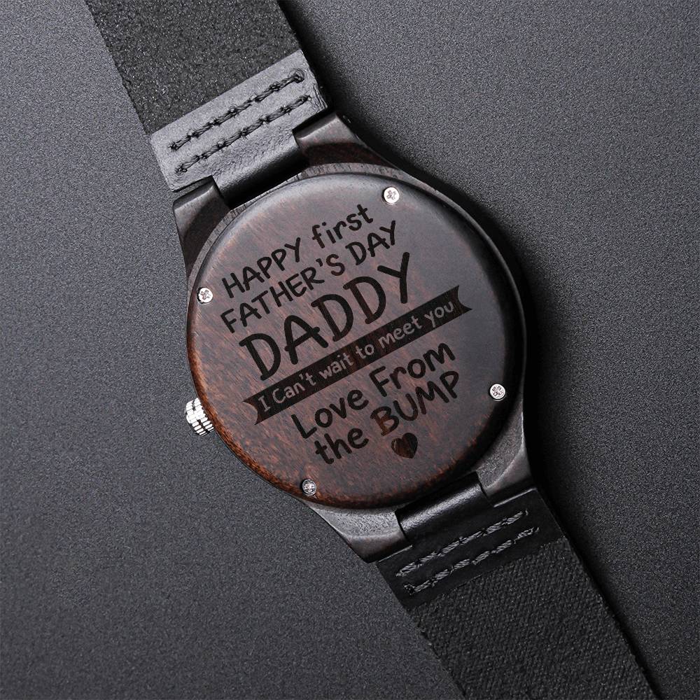 Happy Father's Day From The Bump Watch To Daddy From The Bump Card First Father's Day Card Personalized Watch Dads Gif Engraved Wooden Watch