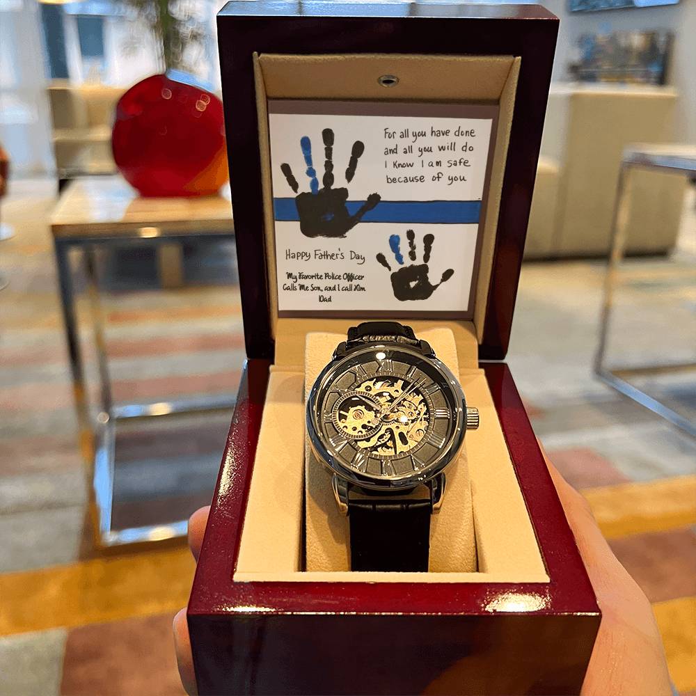 Happy Fathers Day From Son Police Officer Dad Openwork Watch Keepsake Heartfelt Gift