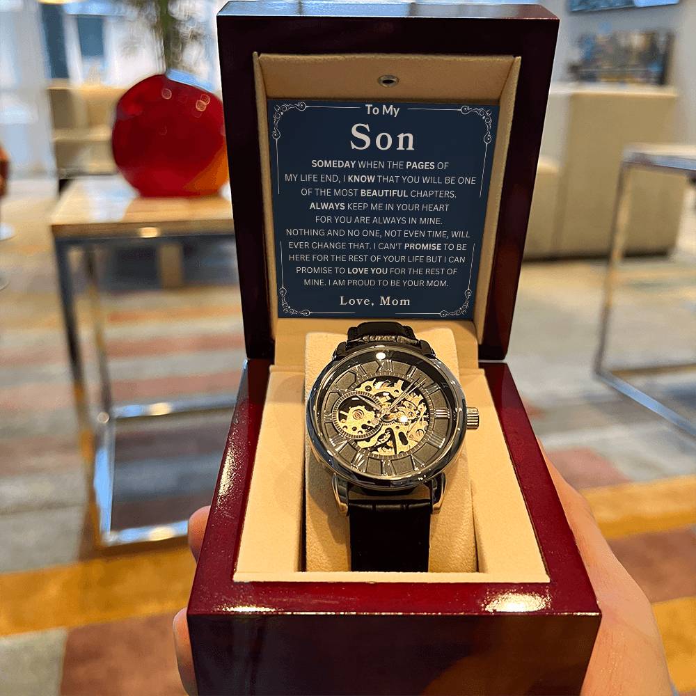 To My Son Always Keep Me In Your Heart For You Are Always In Mine Love, Mom Love You Forever Men's Openwork Watches