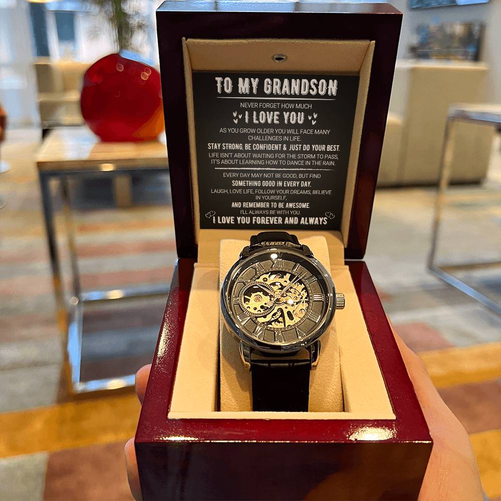 To My Grandson - Love You Forever - Black - Openwork Watches