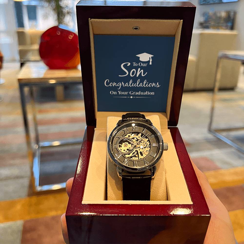 To Our Son Congratulations On Your Graduation - Men's Openwork Watch - A Special Graduation Gift For Son