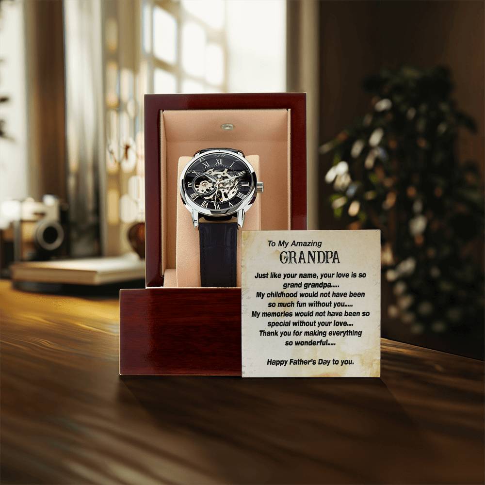 To My Amazing Grandpa Gift Watch Openwork Watch For Grandpa Father's Day Gift Watch With Message Card For Grandpa To My Grandpa From Grandchild