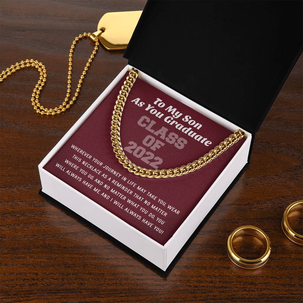 Son Graduation Class Of 2022 High School Graduation College Graduation Gift For Son Mens Gold Cuban Link Chain Necklac