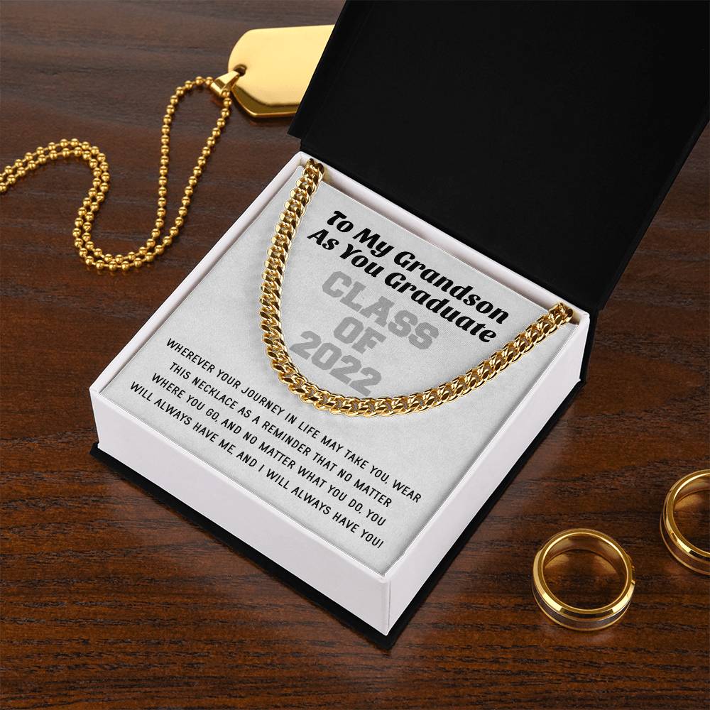Grandson Graduation Class Of 2022 High School Graduation College Graduation Gift For Grandson Mens Gold Cuban Link Cha Cuban Link Chain