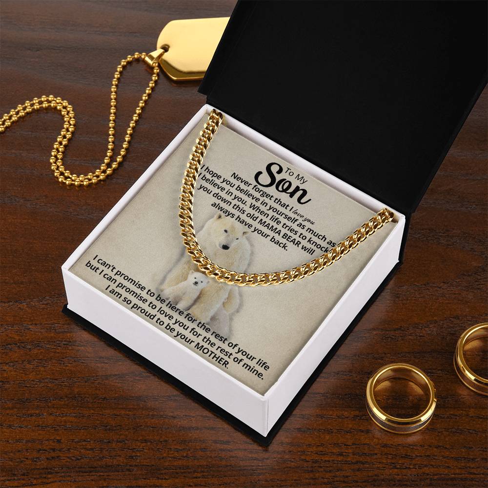 To My Son - Mama Bear Cuban Link Chain Necklace