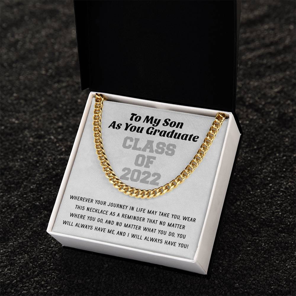 Son Graduation Class Of 2022 High School Graduation College Graduation Gift For Son Mens Gold Cuban Link Chain Necklac