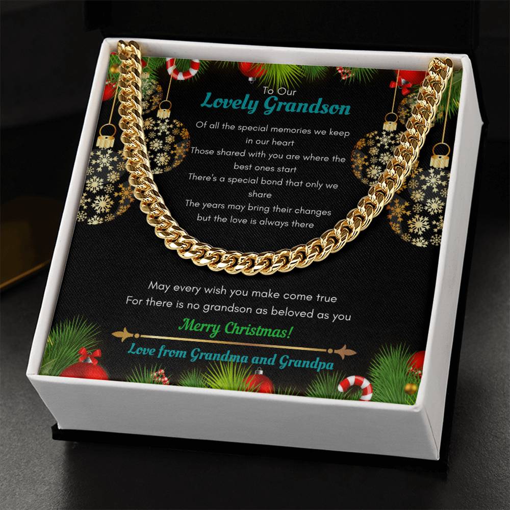 Grandparents To Grandson Christmas Cuban Chain Link Necklace Cuban Link Chain