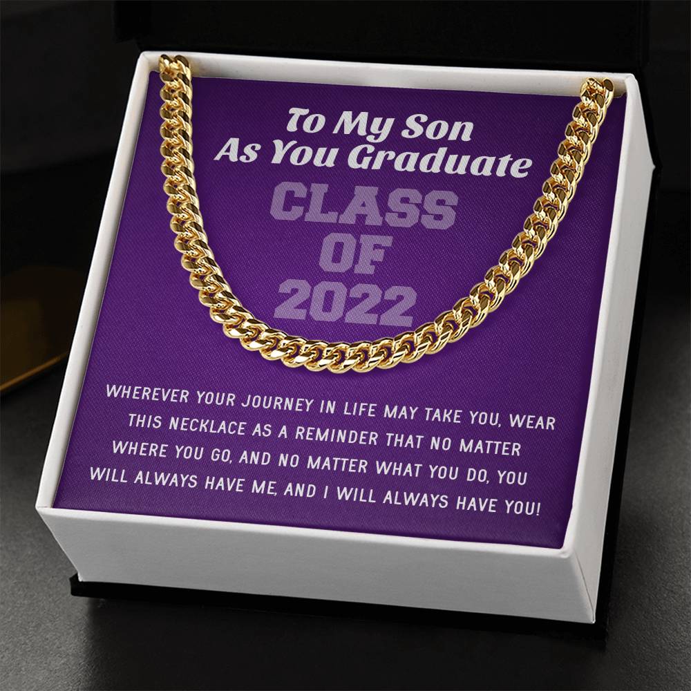 Son Graduation Class Of 2022 High School Graduation College Graduation Gift For Son Mens Gold Cuban Link Chain Necklac