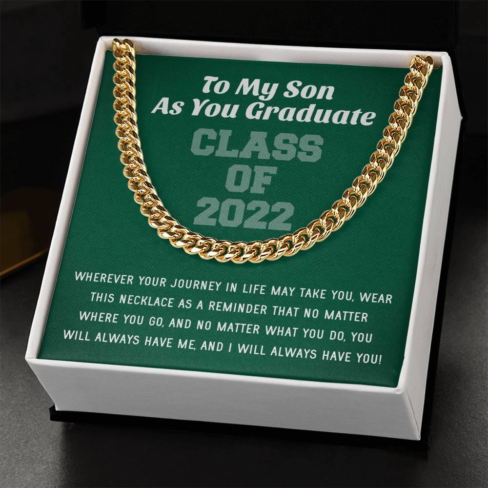 Son Graduation Class Of 2022 High School Graduation College Graduation Gift For Son Mens Gold Cuban Link Chain Necklac