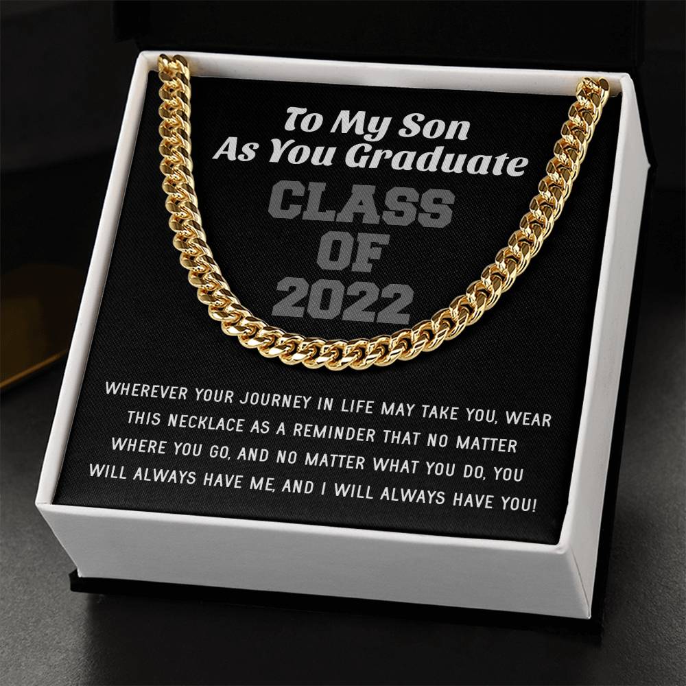 Son Graduation Class Of 2022 High School Graduation College Graduation Gift For Son Mens Gold Cuban Link Chain Necklac