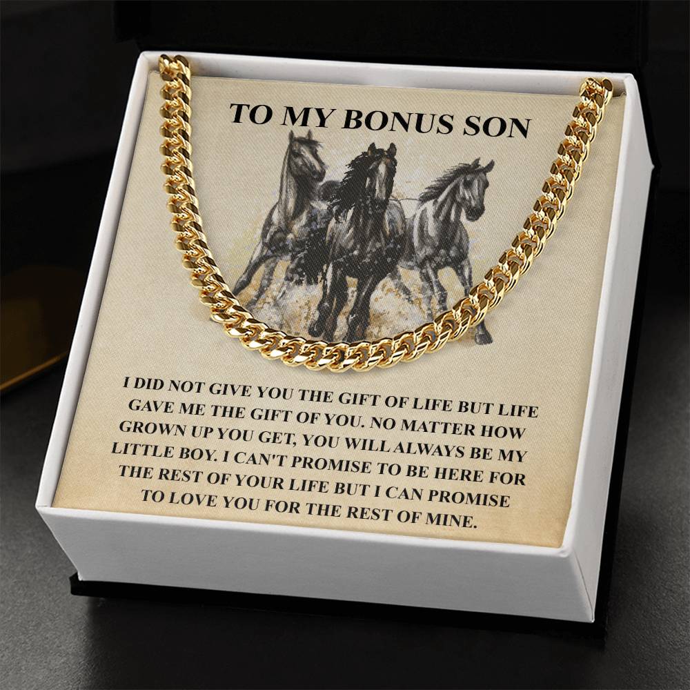 To My Bonus Son Necklace Gift For Step Son Bonus Son Graduation Graduate Gift Fathers Day Father Son Gift Horse Lover Cuban Link Chain