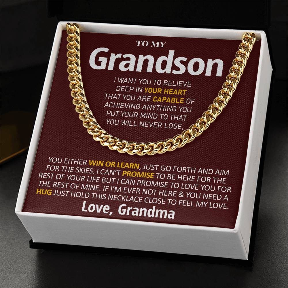 To My Grandson - Feel My Love Cuban Link Chain Necklace