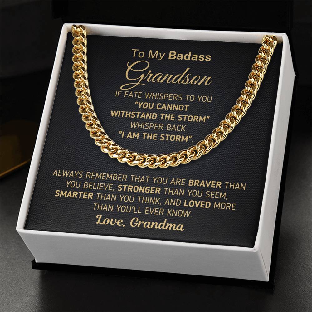 To My Badass Grandson Necklace Gift For Grandson From Grandma Cuban Link Chain Necklace For Grown Grandson