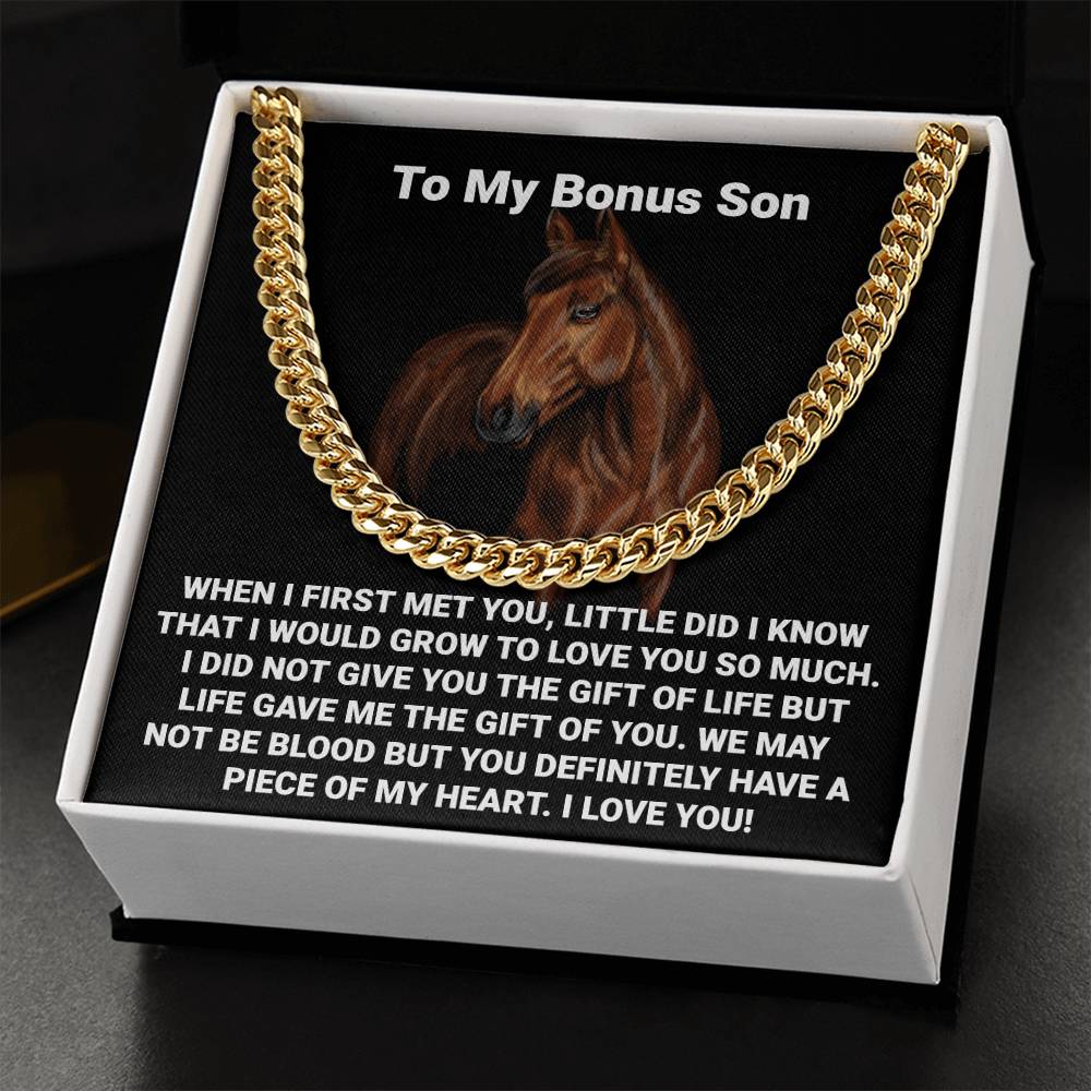 To My Bonus Son Necklace Gift For Step Son Bonus Son Graduation Graduate Gift Fathers Day Father Son Gift Horse Lover Cuban Link Chain