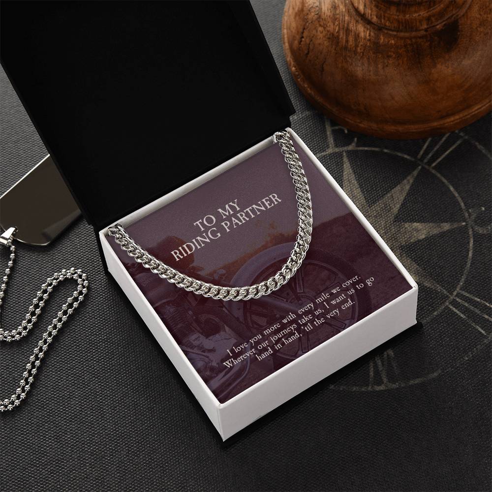 To My Riding Partner - Cuban Link Chain Necklace For Biker Husbandboyfriend From Wifegirlfriend Sterling Silver Neckla