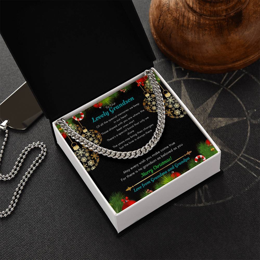 Grandparents To Grandson Christmas Cuban Chain Link Necklace Cuban Link Chain