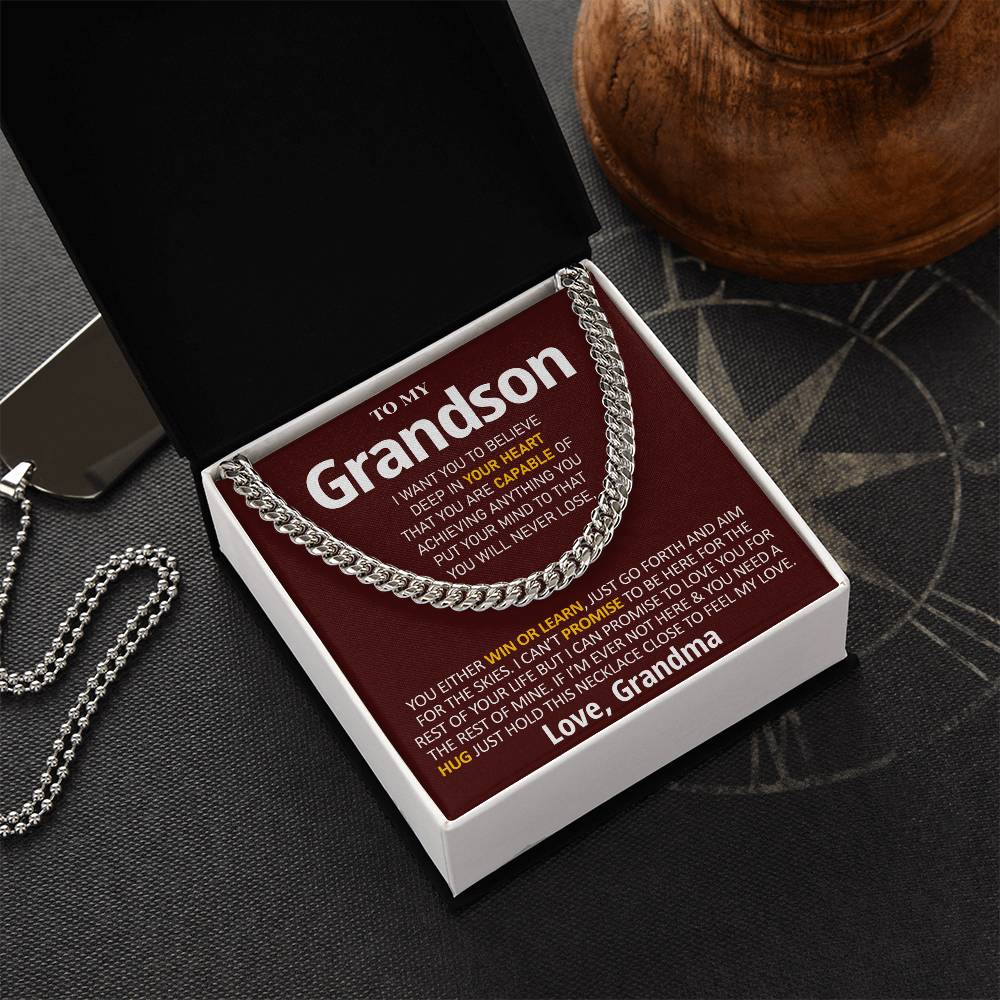 To My Grandson - Feel My Love Cuban Link Chain Necklace