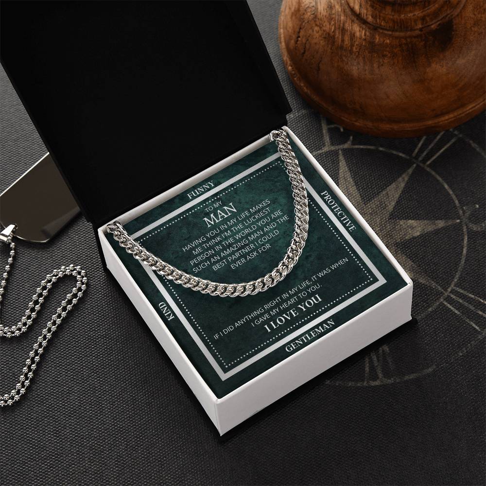 I Gave My Heart To You Cuban Link Chain Necklace Emerald Edition