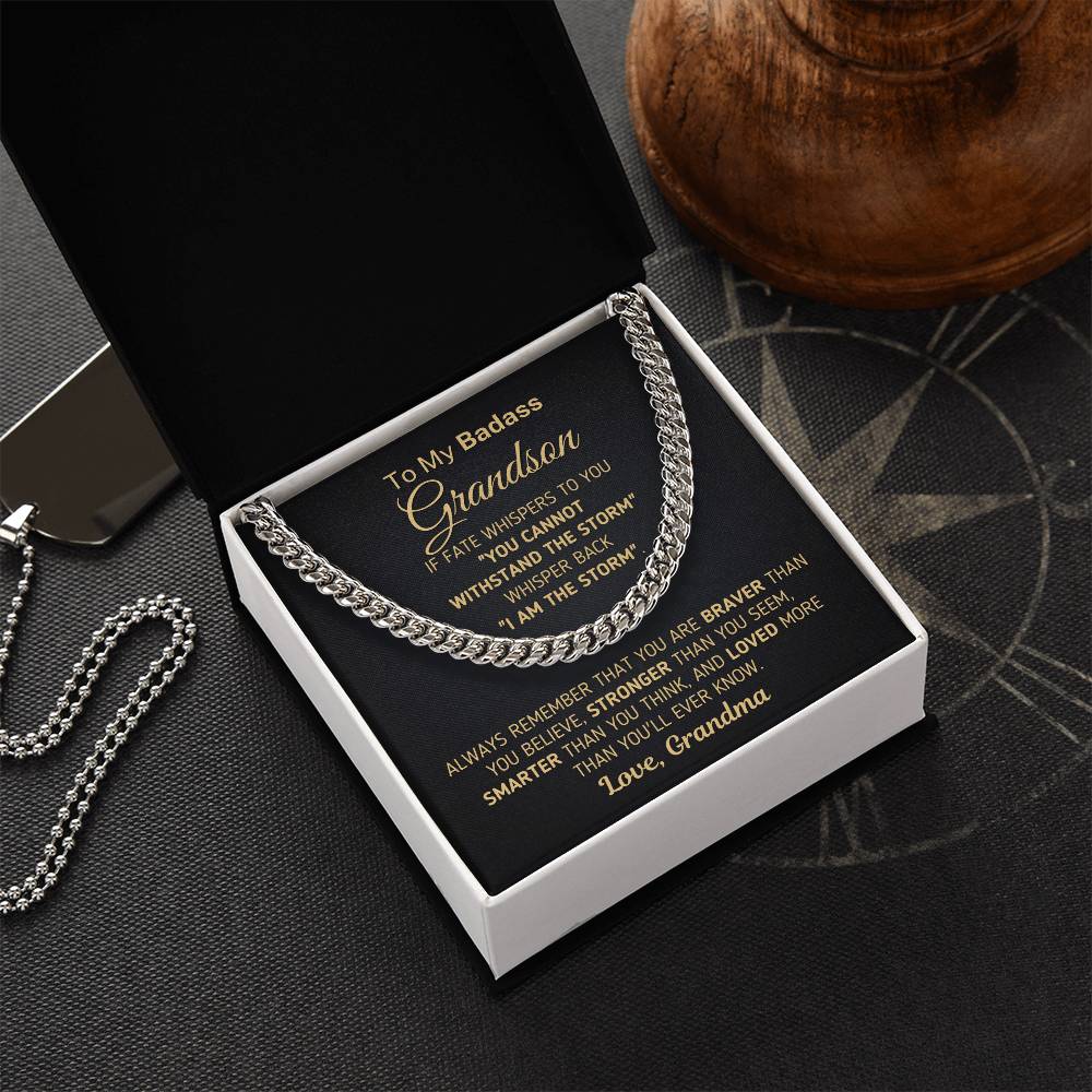 To My Badass Grandson Necklace Gift For Grandson From Grandma Cuban Link Chain Necklace For Grown Grandson