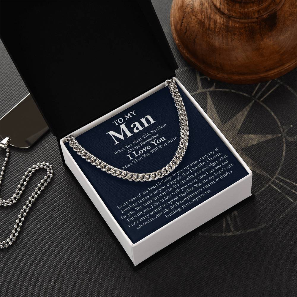 To My Man Cuban Chain Necklace Romantic Birthday Gifts For Husbandboyfriend Gift For Him Christmas Gift Cuban Link Chain