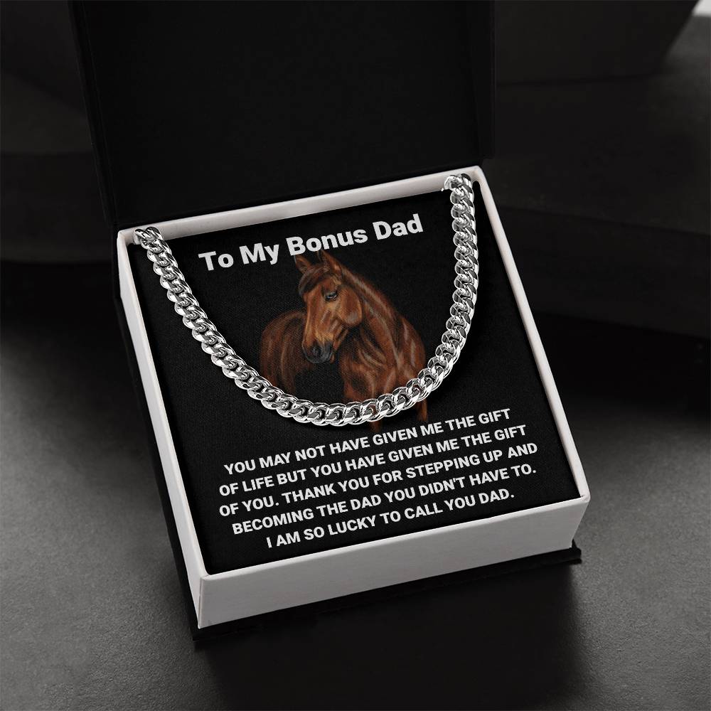 Step Dad Gift From Step Daughter Bonus Dad Gift From Bonus Son Fathers Day Horse Lover Gift For Stepped Up Dad Cuban Link Chain
