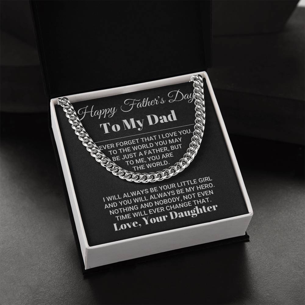 My Dad My World Father's Day Necklace Cuban Link Chain