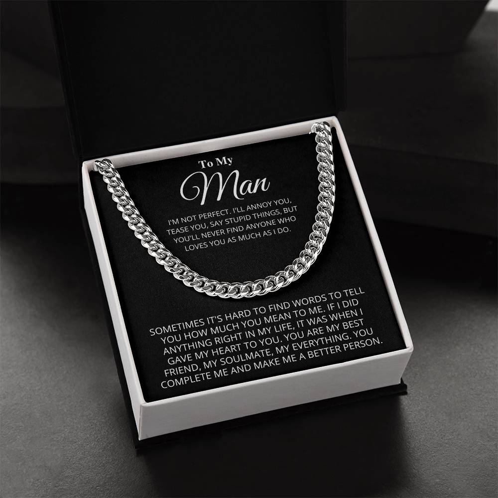 To My Man Chain Necklace Gift For Boyfriend Husband Birthday Gift Anniversary Gift Cuban Link Chain