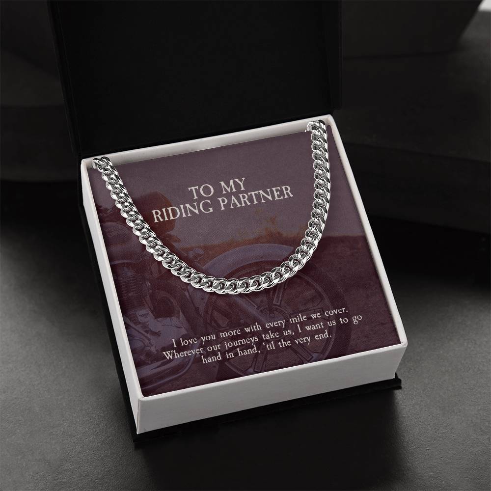To My Riding Partner - Cuban Link Chain Necklace For Biker Husbandboyfriend From Wifegirlfriend Sterling Silver Neckla