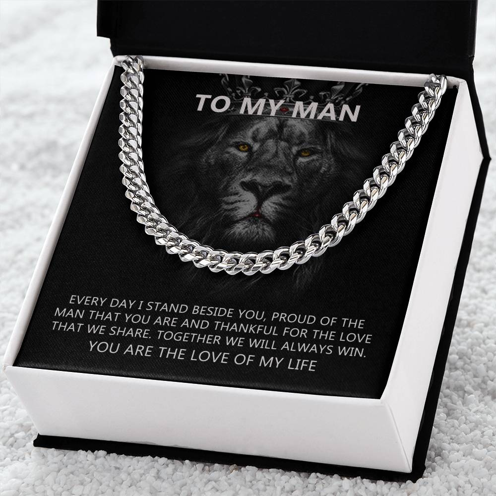 To-My-Man-Every-Day-I-Stand-Beside-You-Cuban-Link-Chain-Necklace-With-Message-Card-Gift-For-Husband-Or-Boyfriend-I-Lov Cuban Link Chain