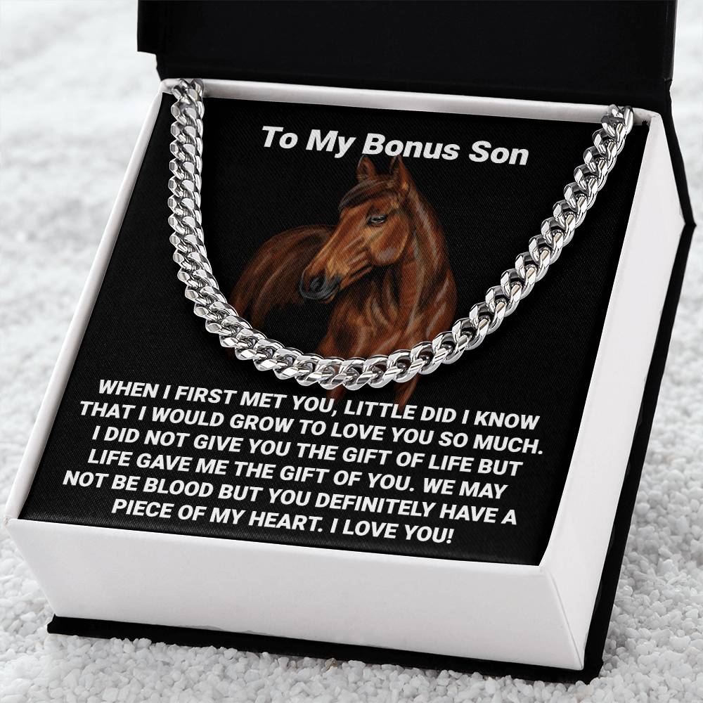 To My Bonus Son Necklace Gift For Step Son Bonus Son Graduation Graduate Gift Fathers Day Father Son Gift Horse Lover Cuban Link Chain