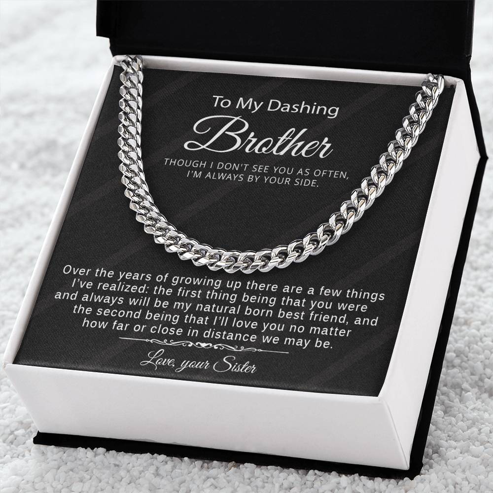 Gift For Brother From Sister - Cuban Link Chain Necklace With Message